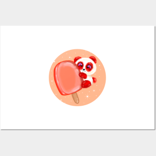 Kawaii Strawberry Panda Popsicle Posters and Art